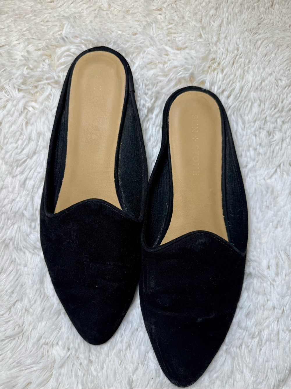Sun + Stone Ninna Slip On Mules Black Faux Suede Womens 10